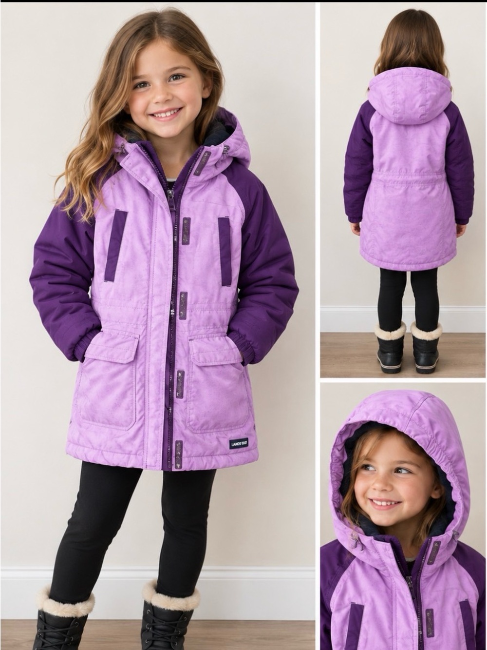 Lands' End Two-Tone Lavender and Purple Hooded Puffer Coat